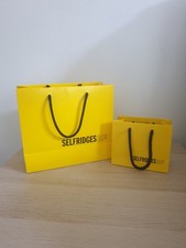 SELFRIDGES MEDIUM AND MINI YELLOW GLOSSY EMPTY GIFT BAG SET OF TWO