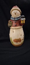 Wooden Hand Painted Snowman Vintage Christmas Decoration 8" Exc con coll item