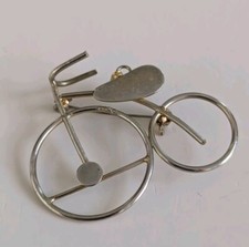 Vintage Silver & Gold Tone Old Fashioned Bicycle Wire Pendant Brooch Pin 