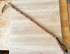 Vintage Antique Leather Riding Hunting Crop Whip with Silver Collar