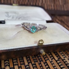 925 Sterling Silver Ring, Genuine Zambian Emerald Ring, Size S US 9, 925 Silver