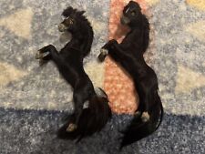 Real Fur Horse Figurine Black Pony Running home decor Set Vintage Rare