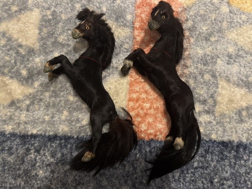 Real fur horse figurine - horse, black
