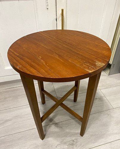 Round wooden side table brown - side,