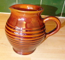 Denmead Jug Pottery Brown Jug Pitcher Glazed Ridged Vintage Jug KV Christmas