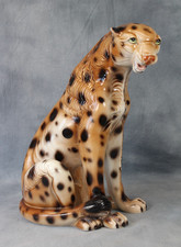 Mid Century Vintage Italian Ceramic Leopard Cheetah Figure Statue 13" Kitsch
