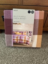 Next NEW Orange & Purple Tartan Check Bedding Set - Double - 100% Cotton - BNWT