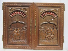 Antique Wooden Cupboard Doors Old Carved Wood Cabinet Vintage Panels 19.5"x30"