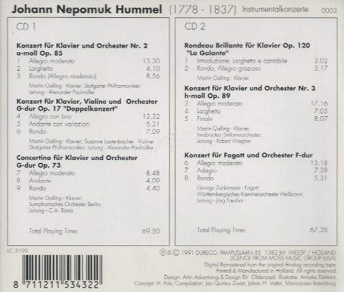 Hummel piano concertos cd - hummel:,