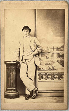 CDV BY CLARKE BANGOR WALES ANTIQUE PHOTO MENAI BRIDGE PAINTED BACKGROUND