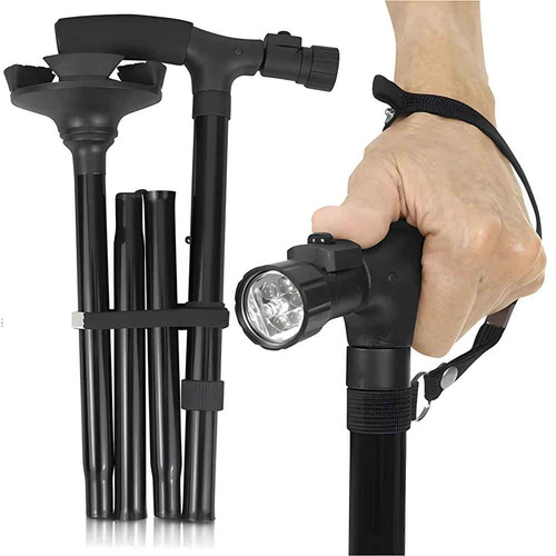 Folding walking stick with led - with,