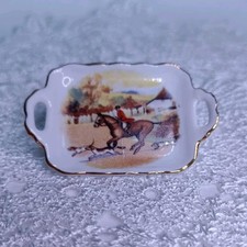 REUTTER PORCELAIN MINIATURE 1:2 SCALE, FOX HUNTING DESIGN TEA TRAY
