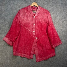 Oska Jacket Womens Size UK 12 Red 100% Linen Button Up Asymmetrical Avant Garde