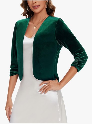 Velvet green blazer open front - green,