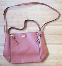 Matalan Brown Leather look Twin Zip Clip Fastening Shoulder Handbag NWOT