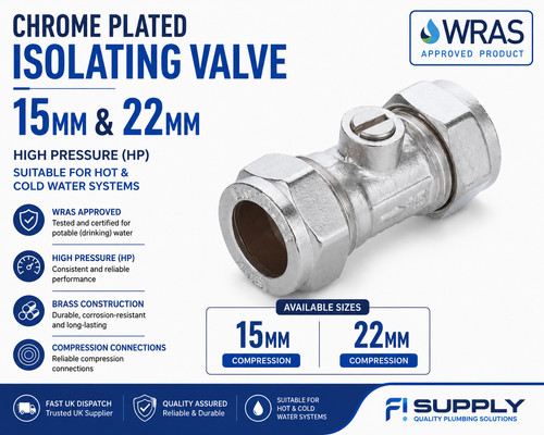 Isolating valve 15mm 22mm - valve, 15mm/22mm