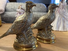 Stunning Pair Of French 19th Century Brass Pheasants Sculptures Rare