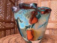 Gorgeous Hand Blown Flared Glass Vase By Peter Layton London Studios SIGNED