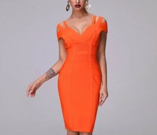 New Double Strap V Neck Knee Length Celebrity Bandage Dress Size S