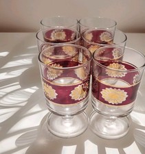 6 Retro Cranberry and Gold Shot Tot Liqueur Glasses ITALIAN sun burst