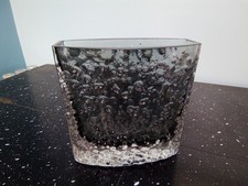 WHITEFRIARS GLASS Bow Fronted NAILHEAD VASE * 9685 Pewter * BAXTER 60s/70s * VGC