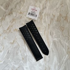 Genuine Omega Speedmaster 20mm Black Leather Perforated Rally Deploy Watch Strap