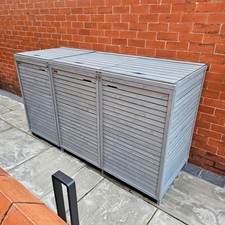 Factory Seconds 2.03m x 1.14m Grey Wooden Triple Wheelie Bin Storage for 3 Bins 