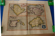 #0009- GERARD MERCATOR'S 1595 MAP COLORED IN BY HONDIUS 1609 THE CHANNEL ISLANDS