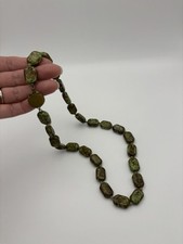 Vintage Green Coloured Necklace Moss Agate 22” long