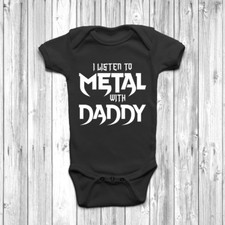 I Listen To Metal With Daddy Baby Grow Body Suit Vest Gift Cute Music Rock Punk