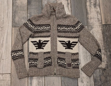 Superdry Mens Brown Chunky Zip Knit Wool Alpaca Aztec Nordic Cardigan size M