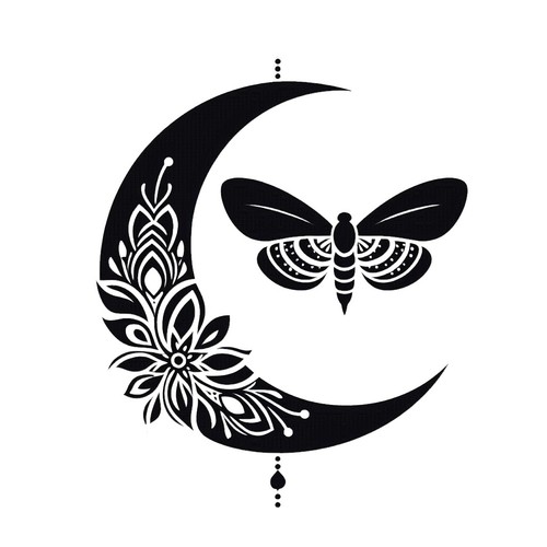 Butterfly moon vinyl decal - moon,