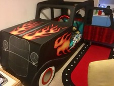 Hand Made & Painted Flamed Wooden Hot Rod Single Bed / Model A 1932 Ford