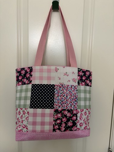 Pink patchwork calico tote - patchwork,