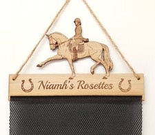 Dressage Rosette Holder Hanger 6mm Oak Veneer Fabric Mesh Horse Pony 