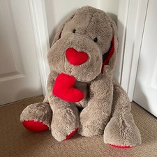 Large Very Soft Grey Long Eared Puppy Dog With Red Heart Plush Toy 84cm/33"