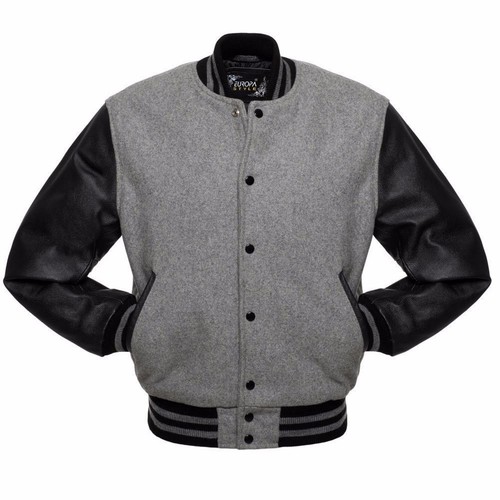 Grey wool varsity letterman - wool,