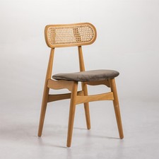 Halas Dining Chair Fabric Seat with Cane Backrest Natural Mid-Century Frame