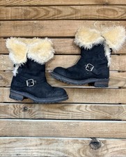 Vintage Y2K CAT Caterpillar Fur lined Mid Calf Leather Buckle Boots Size 5,EU38