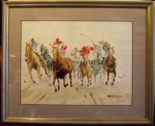Dramatic horserace watercolour - dramatic,