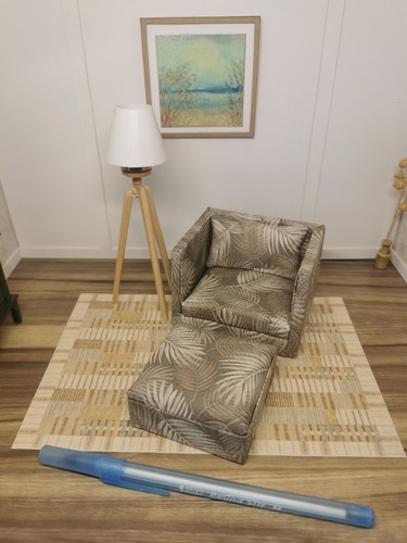 Dolls house chair and ottoman - house,