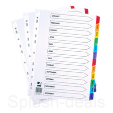 Monthly Subject Dividers A4 File Filing Dividers - Jan to Dec - Colour Tabs