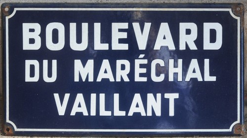 Old blue french street sign - french,