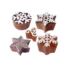 Handmade Designs Star and Snowflake Wooden Block Stamps (Set of 5) Htag1481