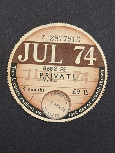 Old vintage tax disc 1974 - tax,