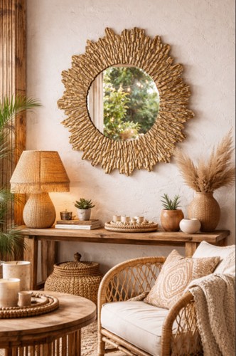 Mirror round gold metal ripple - gold,