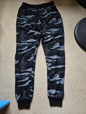 Unisex Black & Grey Camouflage, Drawstring Waist, Fleece Lined Jogging Bottoms-S