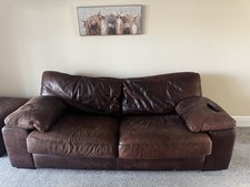 READ DESCRIPTION: PONSFORD 3 Piece Sofa / Chair / Footstool Set In Brown Leather