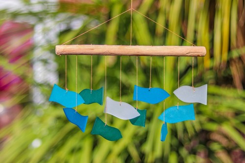 Swimming fish windchime blue - fish,
