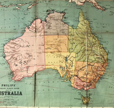 Vintage AUSTRALIA Wall Map 3x4ft George Philips & Sons Classroom 1920s Linen